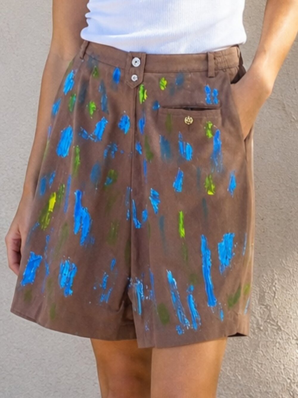 Jamie Sadock Shorts Golf Brown Athletic tennis Size 8 Handpainted Upcycled
